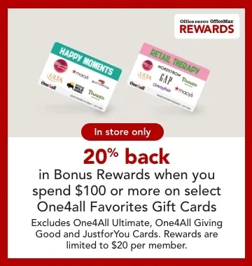 20% back in bonus rewards when you spend $100 or more on select gift cards