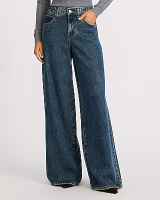 High Waisted Relaxed Wide Leg Dark Wash Jeans