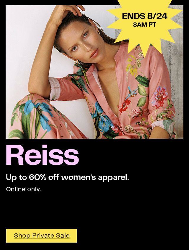 Up to 60% off Reiss women's apparel ends August 24 at 8am Pacific Time.