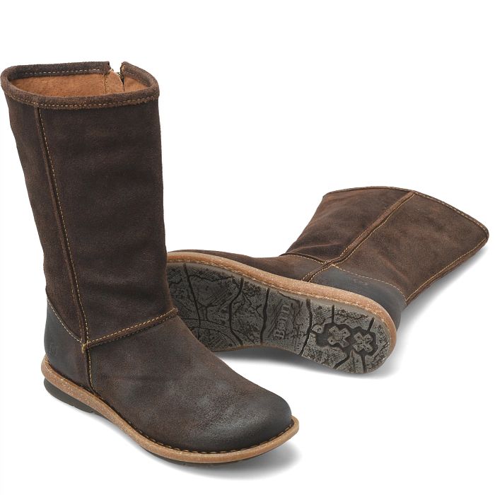 Salee mid calf side zip boot in dark brown suede.