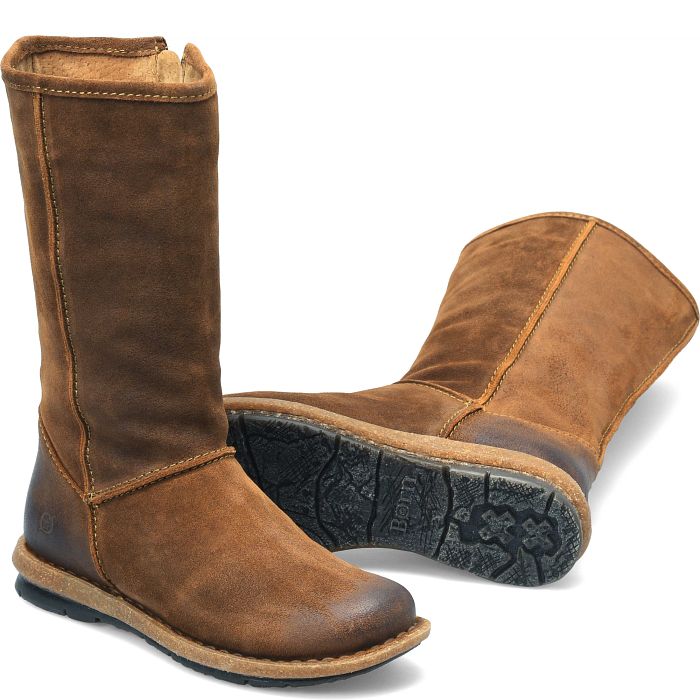 Salee mid calf side zip boot in brown suede.