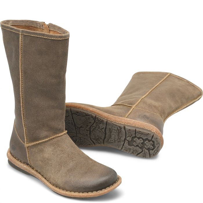 Salee mid calf side zip boot in tan suede.