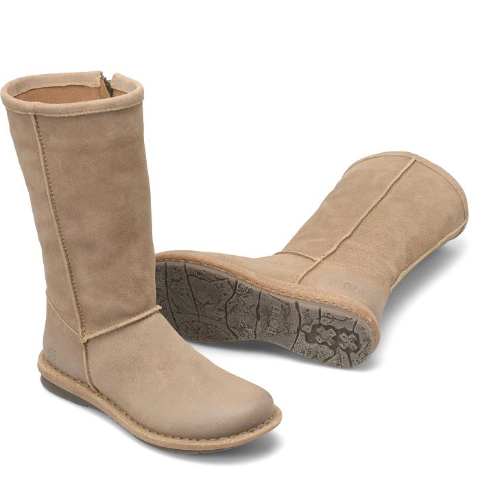 Salee mid calf side zip boot in beige suede.