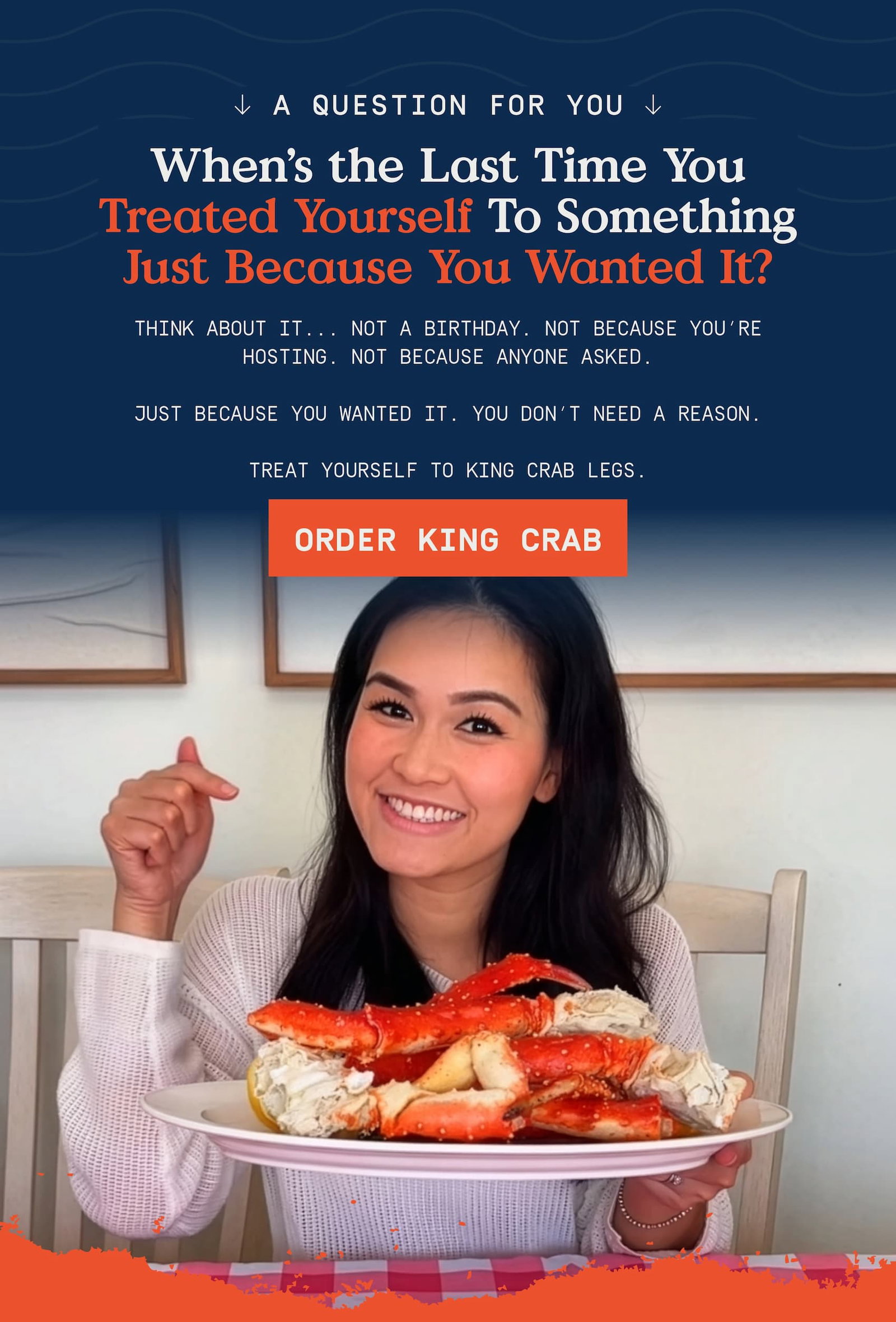 Woman holding King Crab Legs