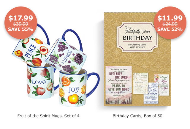 Fruit of the Spirit Mugs, Set of 4 | Birthday Cards, Box of 50