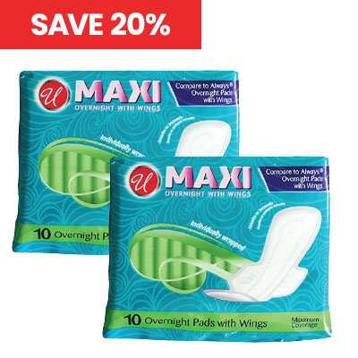 Maxi Pads with Wings - Overnight, 10 Pack