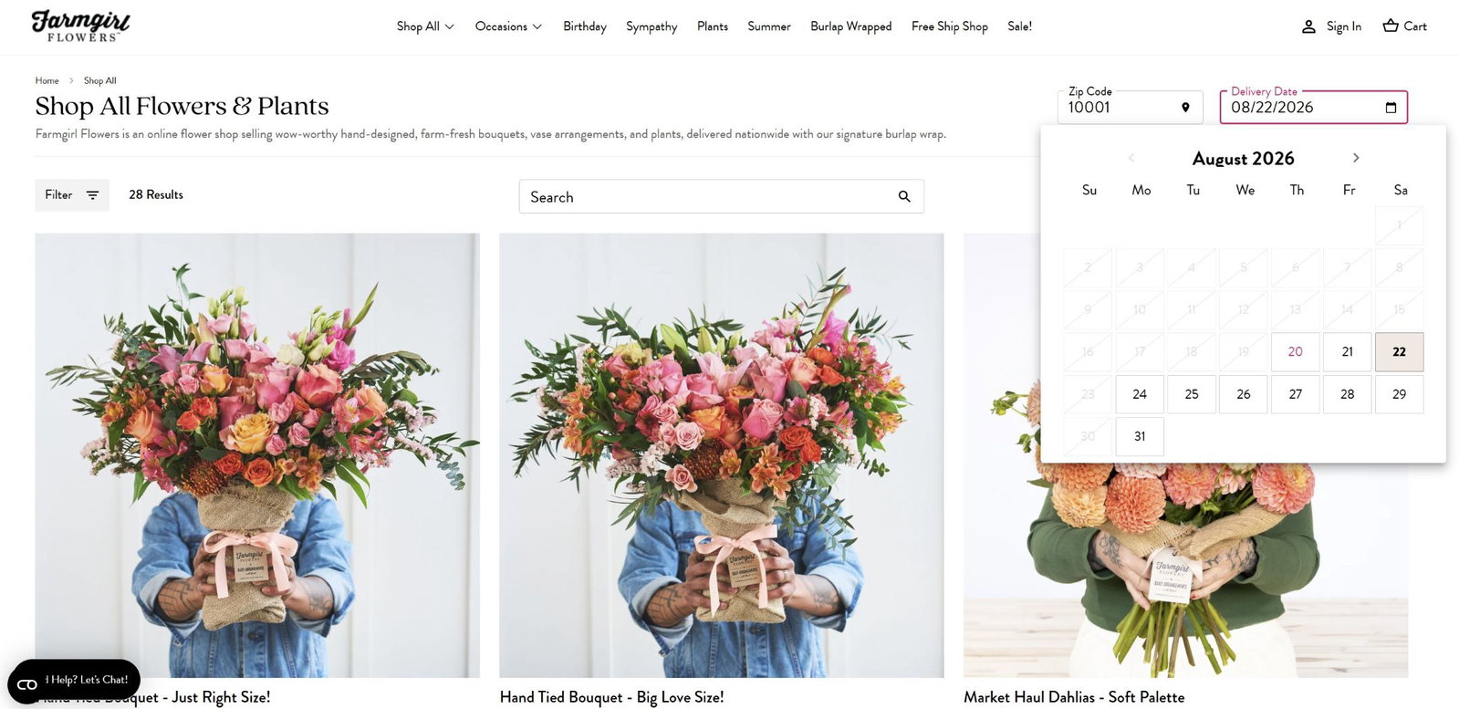 Farmgirl website showing availability calendar
