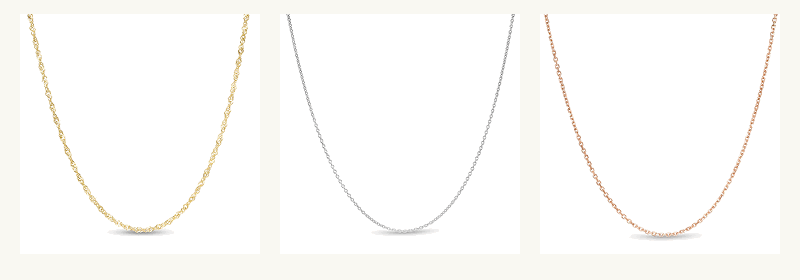 Three different (white, yellow & rose gold) necklaces.