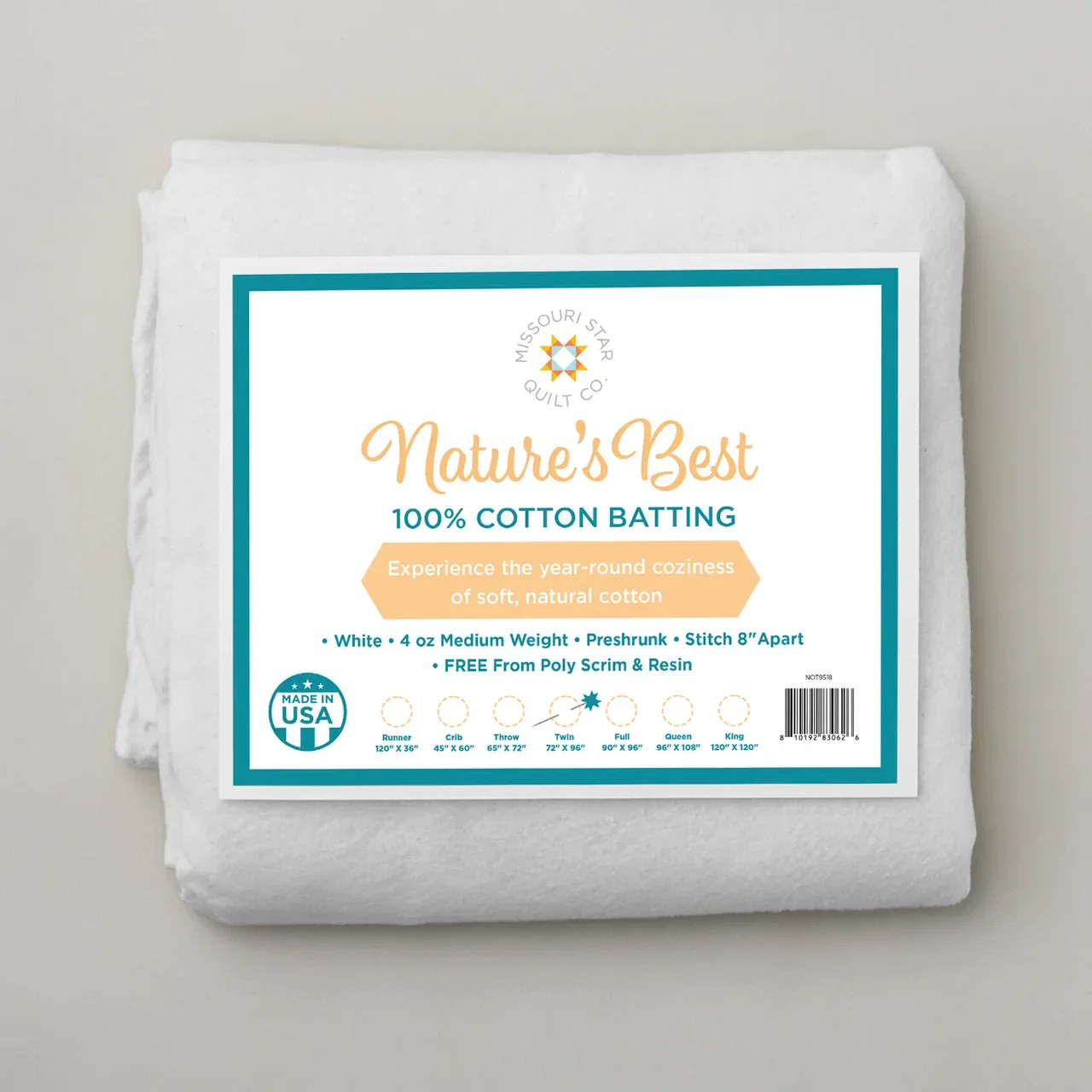 Missouri Star Nature's Best 100% Cotton Twin Batting - White