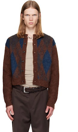 Brown Brushed Argyle Cardigan - TONYWACK