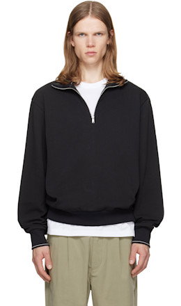 Black Zipper Neck Structured Cotton Sweatshirt - BOSS
