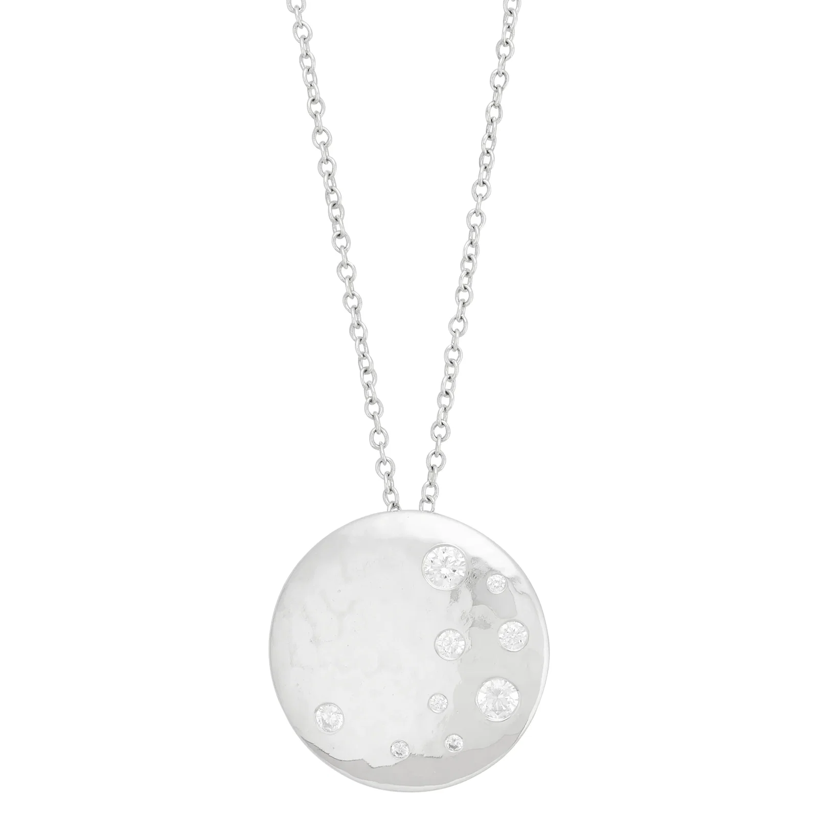 Full Moon Pendant Necklace, White Cubic Zirconia