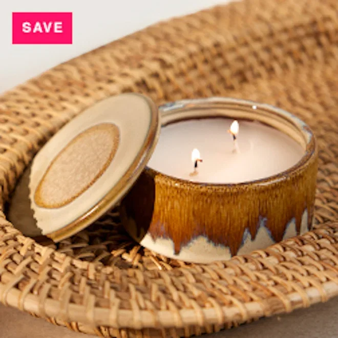 Thread Office Brown Reactive Glaze Ceramic Filled Candle with Lid