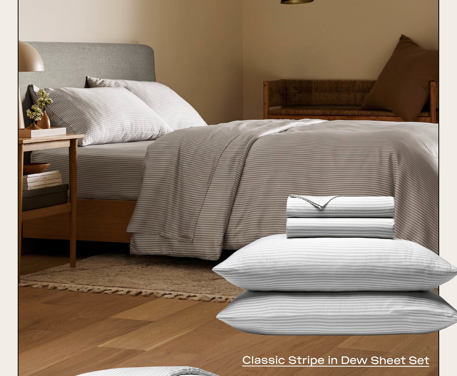 SHEET SET IN CLASSIC STRIPE IN DEW - SHOP NOW
