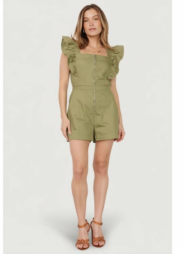 Montgomery Denim Romper - Olive