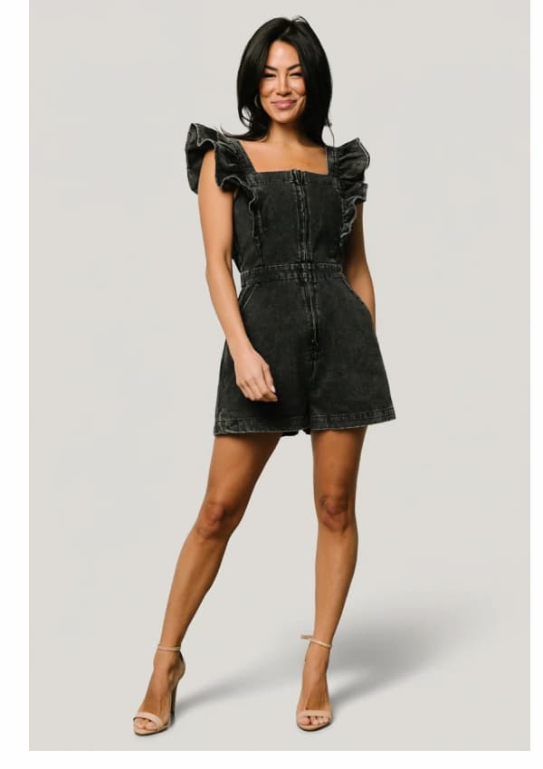 Montgomery Denim Romper - Black
