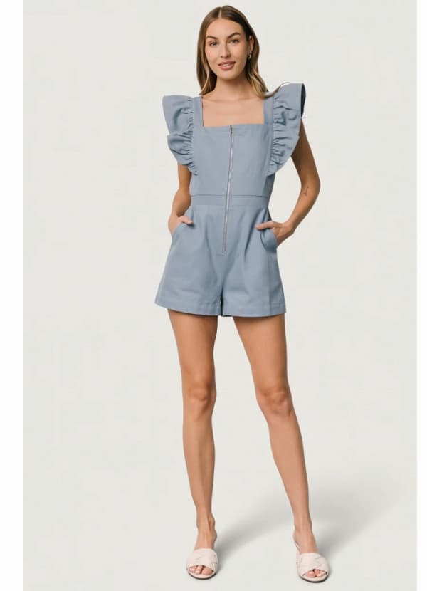 Montgomery Denim Romper - Dusty Blue