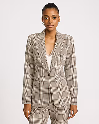Plaid Long Slim Blazer