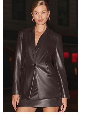 Shop Womens Faux Leather One Button Oversized Blazer