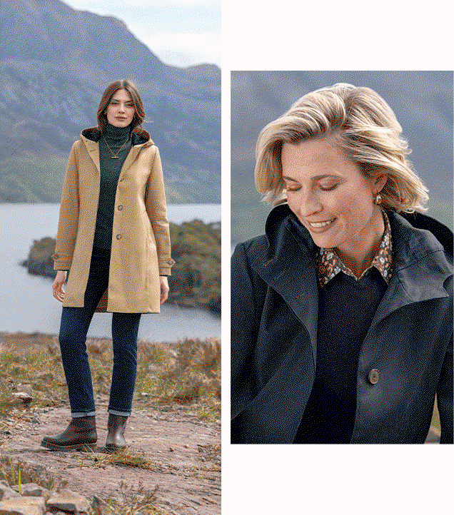 Ladies Cotton Hooded Mac with Tartan Lined Hood