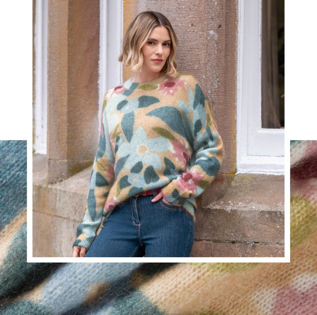 Ladies Mohair Floral Crew