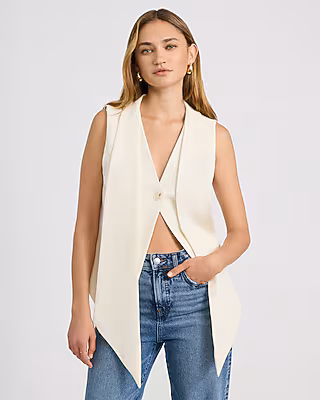 One Button Scarf Cropped Vest