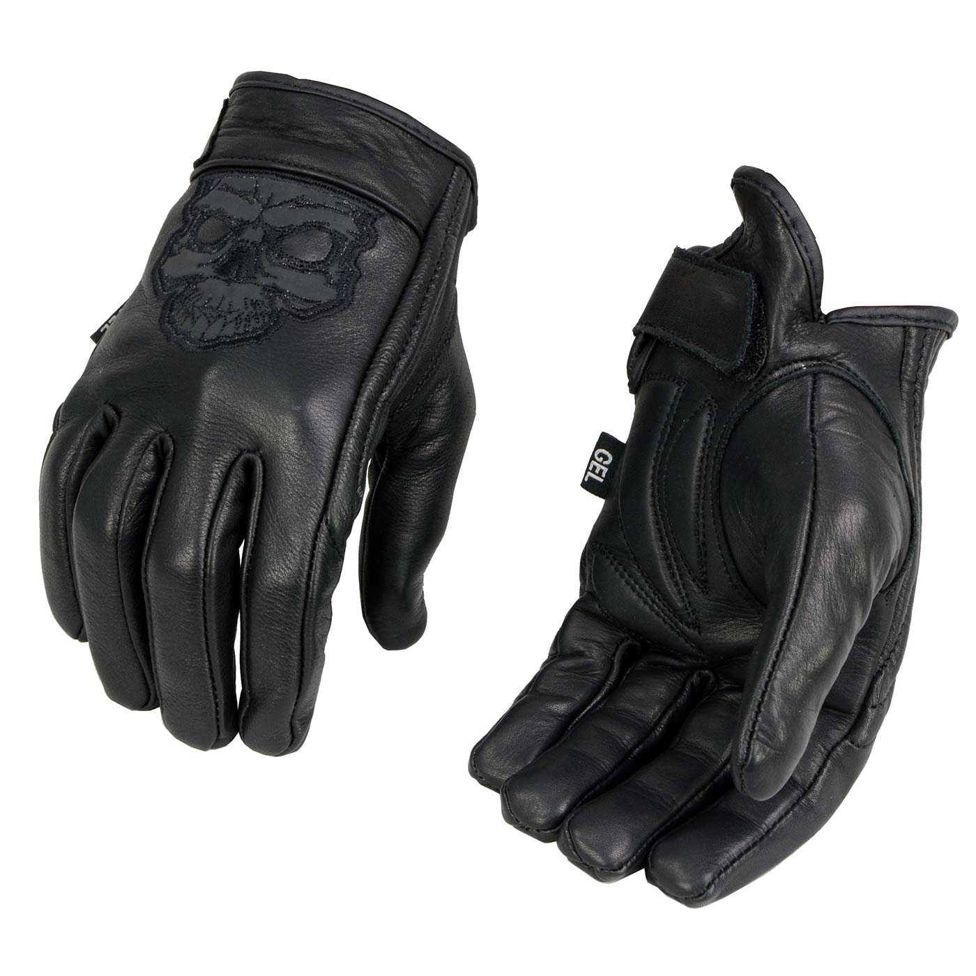 Image of Milwaukee Leather Men's Black Leather ‘Reflective Skull’ Motorcycle Hand Gloves W/Gel Padded Palm MG7570