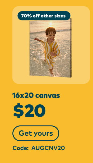 16x20 canvas $20. 70% off other sizes. Code: AUGCNV20. Get yours.