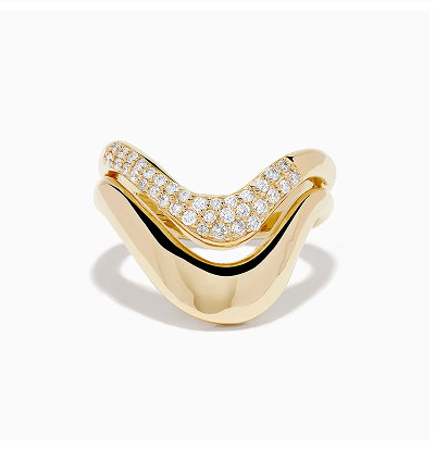 14K Yellow Gold Diamond Sculptural Ribbon Ring