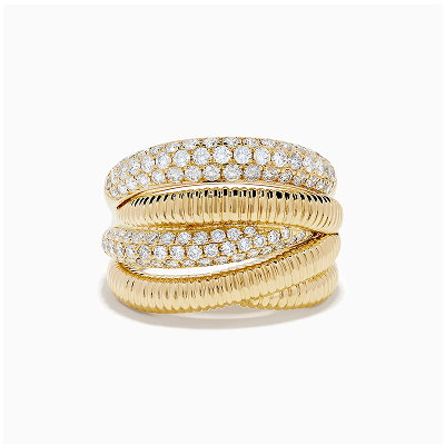 14K Yellow Gold Diamond Fluted Crossover Ring