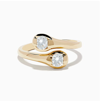 D'Oro 14K Yellow Gold Two-of-Us Diamond Ring, 0.59 TCW