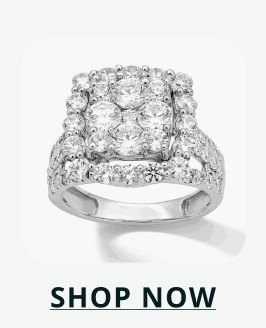 Sterling silver cushion-cut diamond cluster ring. Click here to shop now