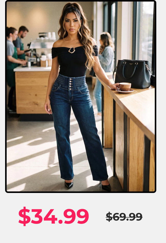 MX JEANS Butt Lift 5 Button Spandex Waist Straight Wide Leg Jeans Dark Wash