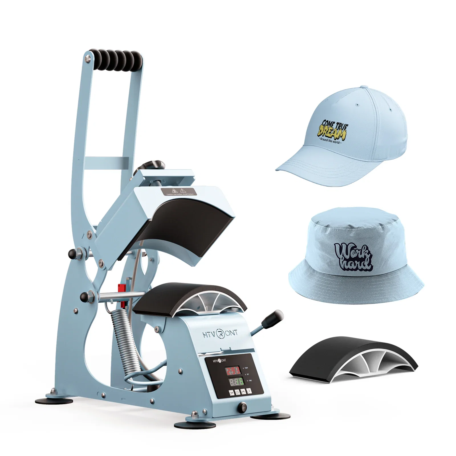HTVRONT Manual Hat Heat Press Machine 110V - Standard Kit / Light Blue