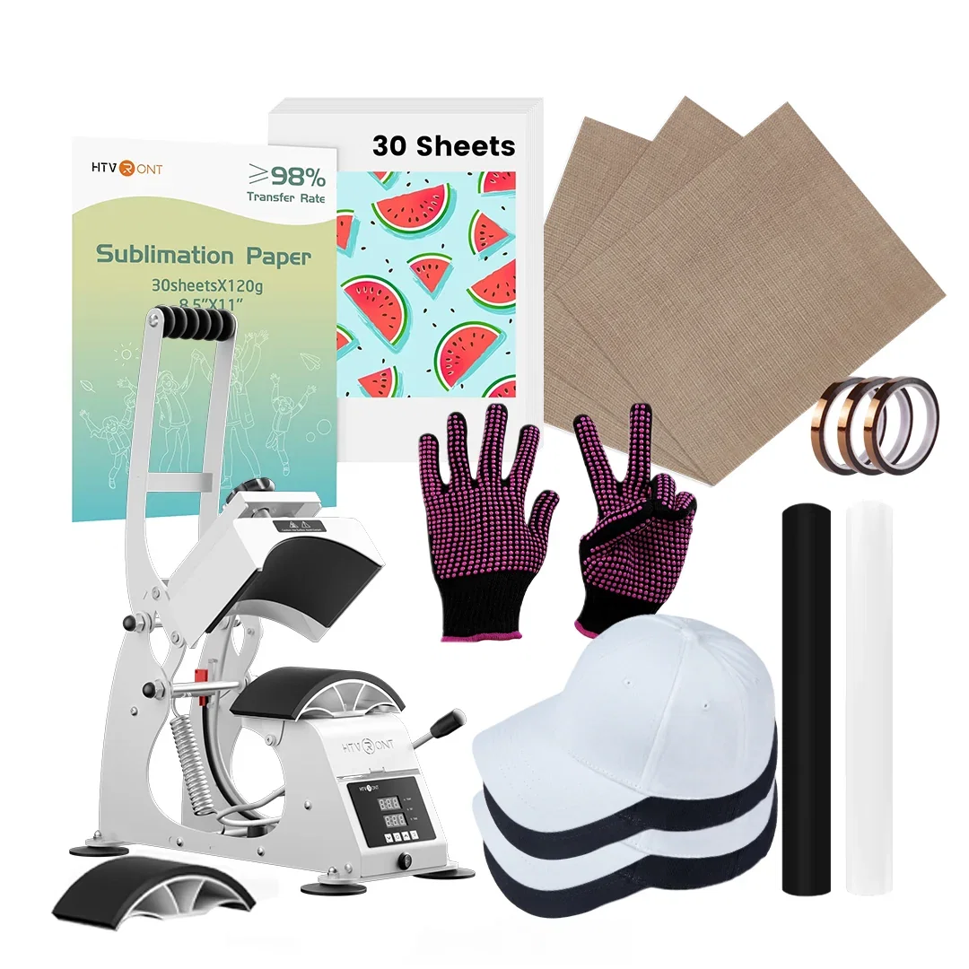 HTVRONT Manual Hat Heat Press Machine 110V - Essential Bundle / White