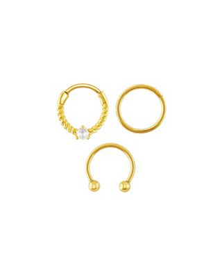 Multi-Pack CZ 14K Gold-Plated Septum Rings 3 Pack - 16 Gauge