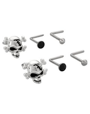 Multi-Pack Black Skull Spike Titanium L-Bend Nose Rings 6 Pack - 20 Gauge