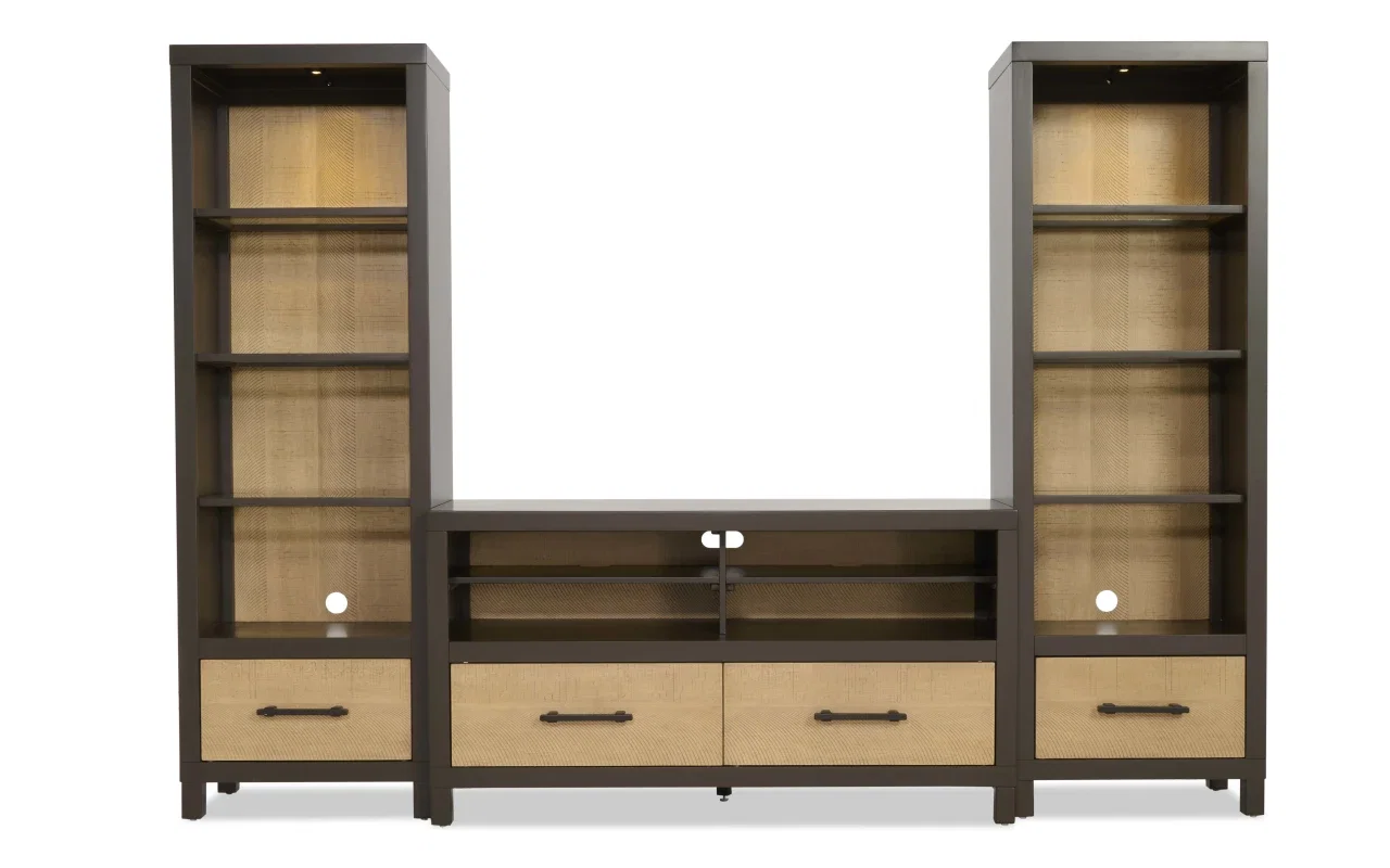 Fusion 94'' Brown & Natural 3 Piece Entertainment Center