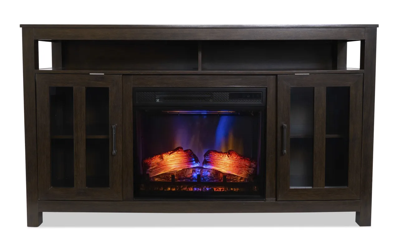 Brianna 59.5'' Dark Brown Fully Assembled Electric Fireplace & TV Stand