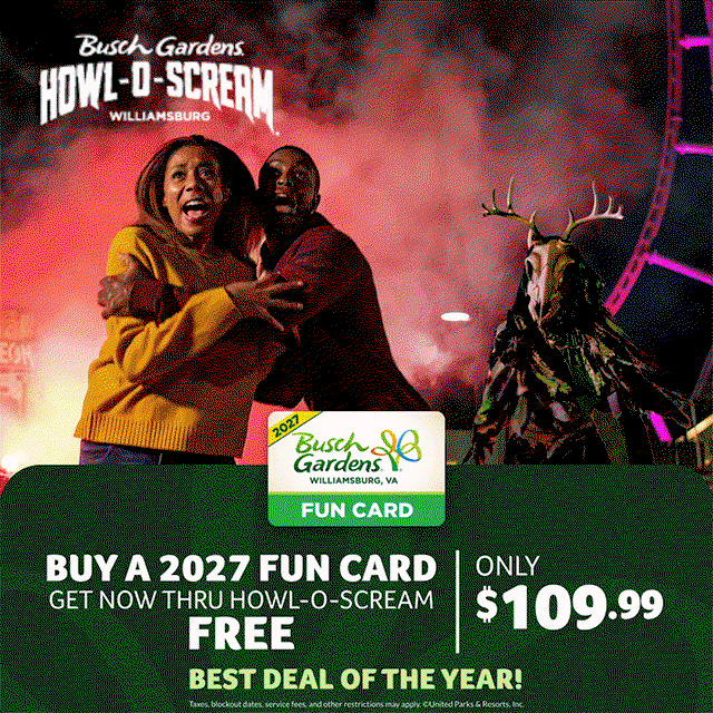 Busch Gardens Williamsburg and Water Country USA Fun Card Sale