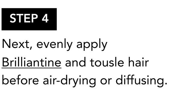 STEP 4 | Next, evenly apply Brilliantine and tousle hair before air-drying or diffusing.
