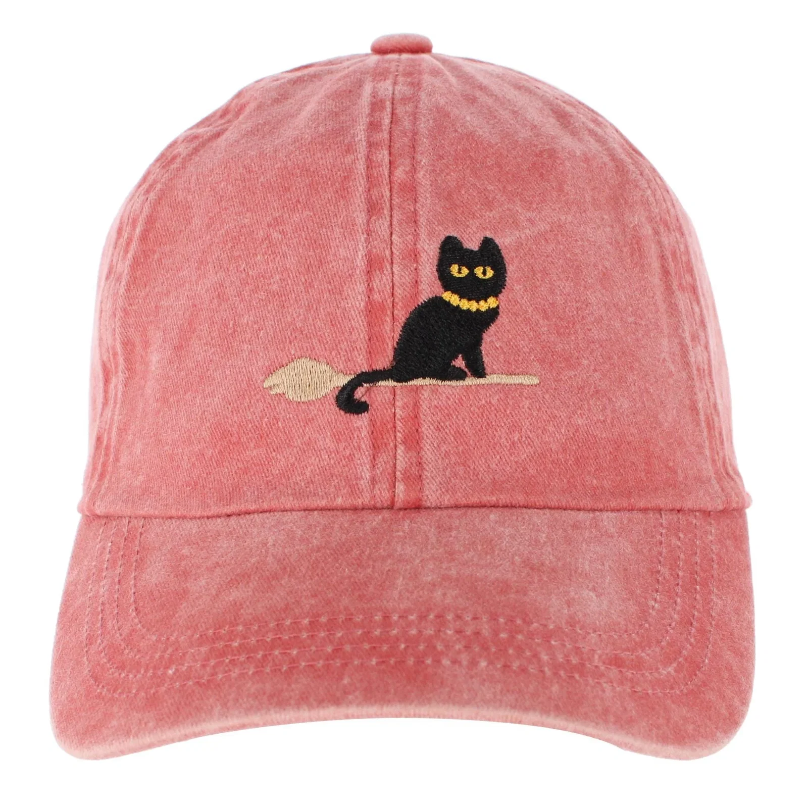 Image of CTM® Women's Halloween Witchy Cat Embroidered Baseball Cap