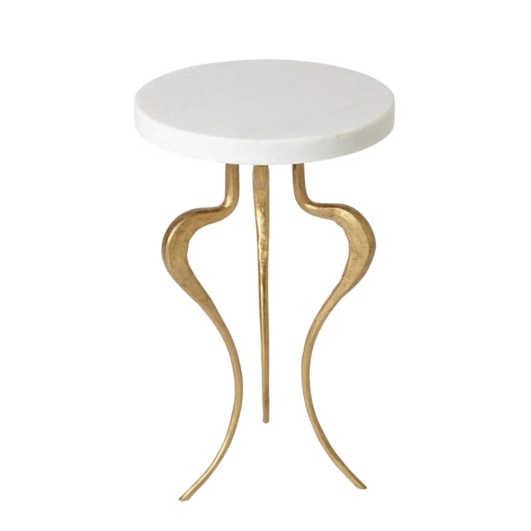 Silhouette Accent Table-Antique Gold w/White Honed Marble Top