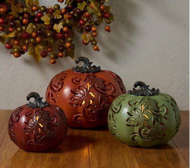 S/3 In/Outdoor Flicker Flame Stacking Pumpkins by Valerie