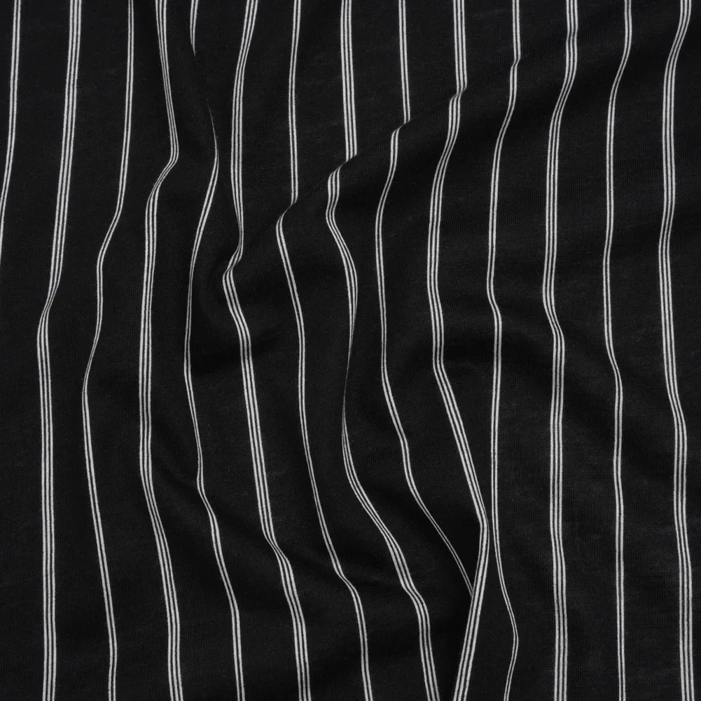 Image of Cotton and Viscose Jersey Print - Black and White Striped - Deadstock