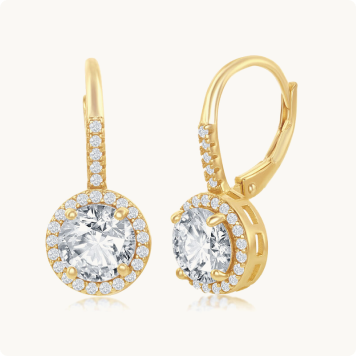 Cubic Zirconia Halo Drop Earrings in Gold Plated Sterling Silver