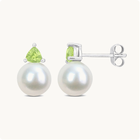 Peridot & Freshwater Cultured Pearl Stud Earrings in 10k White Gold