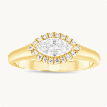 Marquise Lab Grown Diamond Horizontal Halo Engagement Ring in 14k Yellow Gold