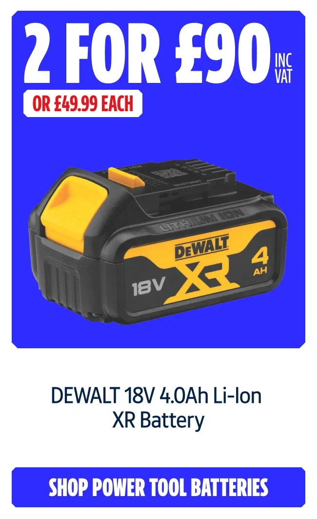 BUY 2 For £90 inc VAT on DEWALT 18V 4.0Ah Li-Ion XR Battery. Or £49.99 Each. Shop Power Tool Batteries.