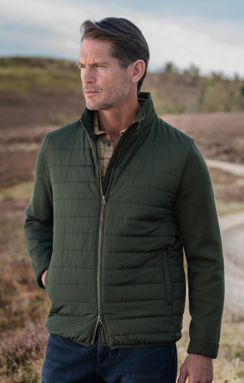 Men's Quilted Jacket with Wool-Rich Knit Sleeves